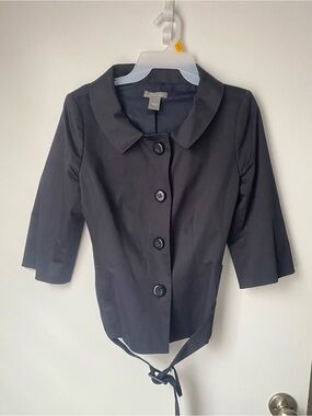 Ann Taylor Navy Belted Blazer 6 Fine Italian Fabric Silk Blend Old Money Luxury